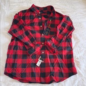 Men’s Polo Ralph Lauren Red and Black Button Down Shirt with Bold Plaid